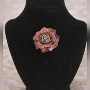 Handmade Hand-Painted Flower Brooch | Recycled Newsprint Art Jewelry